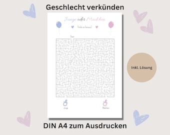 Baby gender reveal puzzle guessing game labyrinth pdf boy or girl to print out German baby shower game gender reveal baby shower