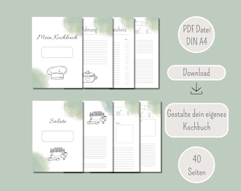 Cookbook Template PDF, Printable Cookbook Template, Personalized Cookbook as a Gift, Gift Idea, Recipe Template, Cover Page