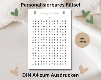 Personalisiertes Gutschein-Rätsel Personalisierter Gutschein Geschenkgutschein Vorlage Download druckbar PDF Geburtstag Überraschung boho