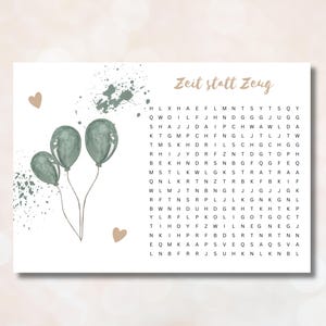 Voucher puzzle personalizable voucher for birthday download printable PDF surprise time instead of stuff crossword puzzle word search