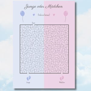 Baby gender reveal puzzle guessing game labyrinth pdf boy or girl to print german baby party game gender reveal baby shower