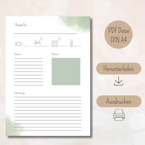 Recipe template for printing PDF recipe DIN A4 for printing digital download recipe template, printable recipe template, recipe template German
