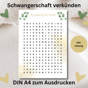 Schwangerschaft verkünden Rätsel pdf sofort download Schwangerschaft bekannt geben, deutsch Babypartyspiel Ratespiel Wir bekommen ein Baby