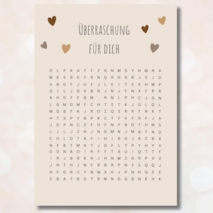Personalisiertes Gutschein-Rätsel Personalisierter Gutschein Geschenkgutschein Vorlage Download druckbar PDF Geburtstag Überraschung beige