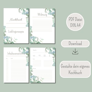 PDF Kochbuch Vorlage Kochbuch Vorlage zum Ausdrucken personalisiertes Kochbuch zum Verschenken Geschenkidee Kochbuch digitales Kochbuch grün