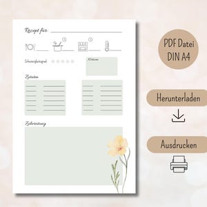 Rezeptvorlage zum Ausdrucken PDF digitale Rezeptkarte digitaler Download DIN A4 Hochformat Rezeptkarte zum ausfüllen deutsch kochen grün
