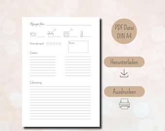Recipe template for printing PDF digital recipe card digital download DIN A4 portrait format recipe card to fill out German cooking simple