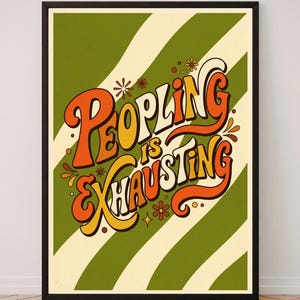 Introvert Wall Art, Retro Typography Poster with 70s Flower Accents