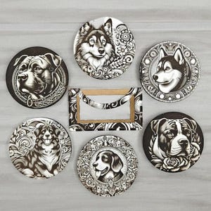 Dog Coaster Set – 6 Wooden Dog-Themed Coasters with Storage Box – Handmade Gift for Pet Lovers