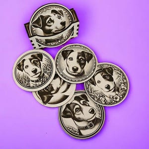 Set di sottobicchieri per cani Jack Russell Terrier: sottobicchieri in legno fatti a mano con scatola portaoggetti