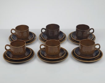 Vintage Set of 6 Biltons Gothic Mugs with Saucers and Plates Made in England in 1970s in Perfect Condition Staffordshire Hornsea Cups