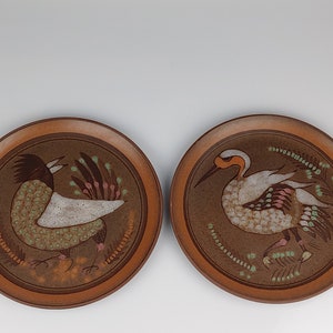 Vintage 2 KMK Big Wall Hanging Plates with Birds West Germany Pottery Rustical Perfect Condition