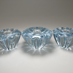 Vintage Sven Palmqvist Set of 3 Orrefors Stella Blue Crystal Candle Holders 1960s one bigger 10.5cm two smaller 9cm Perfect Set & Condition