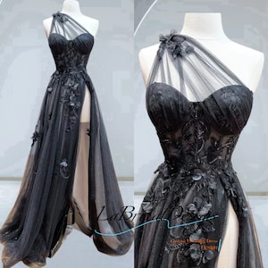 Black Tulle Prom Dress Lace Evening Prom Dress Ball Gown Backless Formal Dress F51869