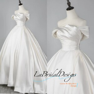 Elegant Wedding Dress Off Shoulder Backless Lace Up Satin Sweep Train Wedding Gowns Bride Dress Wedding