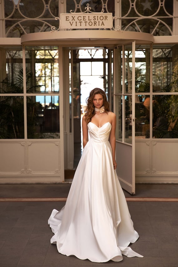 white satin wedding dress