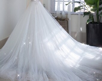 Gonna staccabile da sposa in tulle glitter bianco, 6 strati, gonna rimovibile per abiti, gonna da sposa scintillante (anteriore 45 pollici, posteriore 67 pollici)