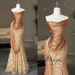 Wunderschöne Champagner Gold Pailletten Abendkleid Glamouröse Meerjungfrau Formelle Abendkleid Trägerlos High School Studenten Abendkleid Stilvoll