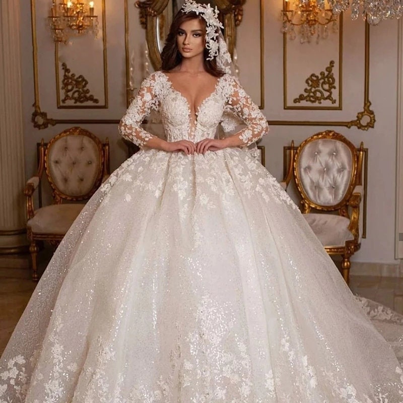 Princess Style Lace Wedding Dress Ball Gown, Beach Bride Dress