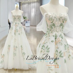 Gorgeous Off the shoulders Wedding Dress Forest Fairy Wedding Dress Green Lace Wedding Lace up Backless Prom dress