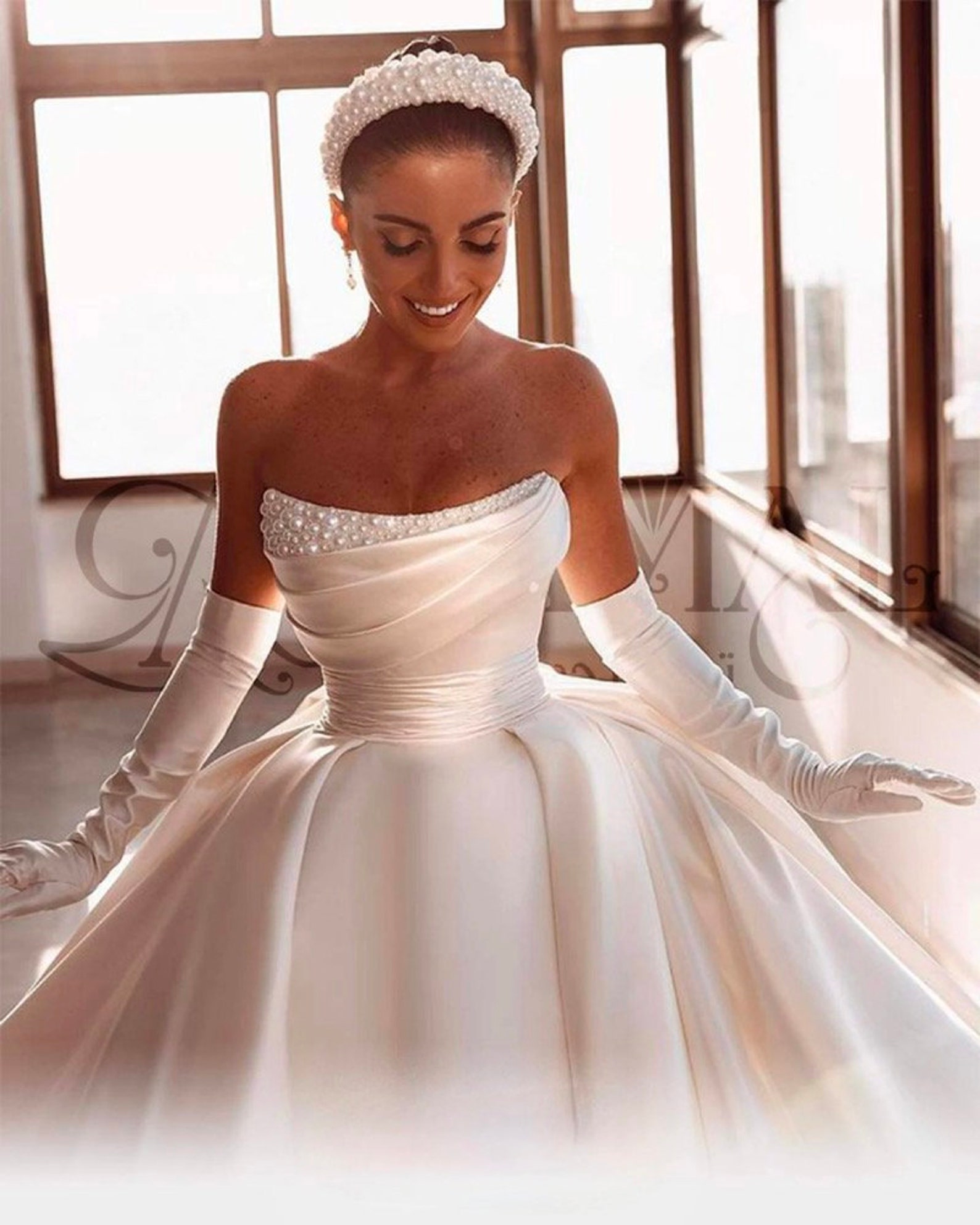 Two-in-One Satin Wedding Dress Sleeveless Ball Gown with Detachable Skirt
