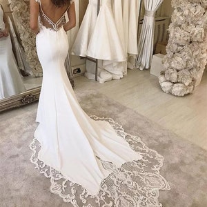 Crepe Mermaid Wedding Dresses Deep V-neck Sexy Bridal Gowns Court Train ...