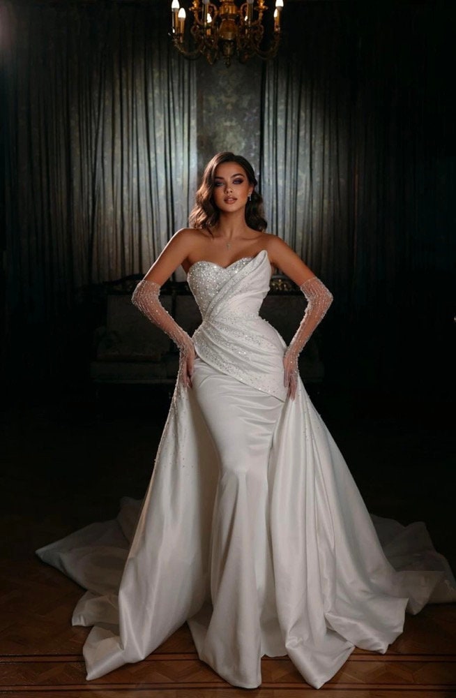 Luxury Beads Mermaid Wedding Dresses Sleeveless Sweetheart