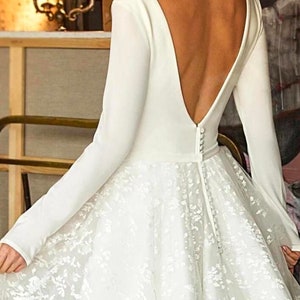 White Lace Boho Wedding Dresses Deep V-neck Long Sleeves Bridal Gowns ...