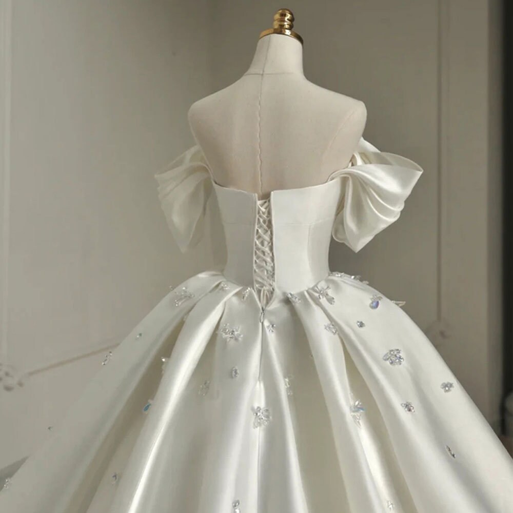 Satin Cathedral Train Princess Luxury Wedding Dresses off the - Etsy