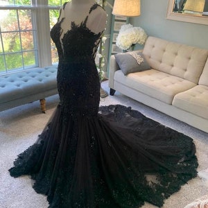 Black Lace Mermaid Wedding Dresses Scoop Sheer Back Sleeveless - Etsy