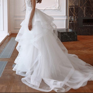 White Tiered Tulle Detachable Train Removable Skirt For Dresses Bridal Overskirt