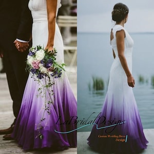 Colored Wedding Dresses, Purple and White Wedding Dress, Ombre Wedding Dress prom Dress