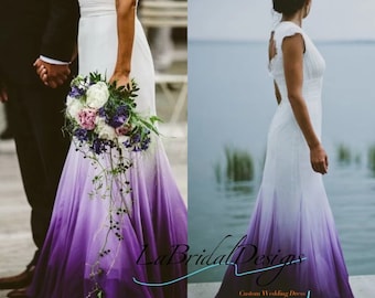 Colored Wedding Dresses, Purple and White Wedding Dress, Ombre Wedding Dress prom Dress