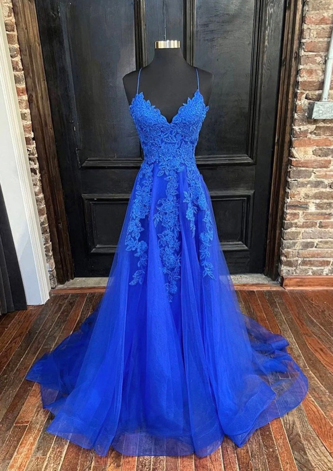 Royal Blue Long Sleeves Wedding Dresses 2018 for Women Lace up High Neck  Floor Length Lace Pearls Ball Gowns Puffy Bridal Gowns - OnshopDeals.Com