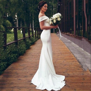 Crepe Mermaid Wedding Dresses Off The Shoulder Bridal Gowns Court Train Bridal Dress Wedding Gowns