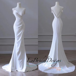 Gorgeous White Wedding Dress Leg Slit Mermaid Bridal Dress Pearl Cathedral Wedding Dress V Neck Backless Prom Gown