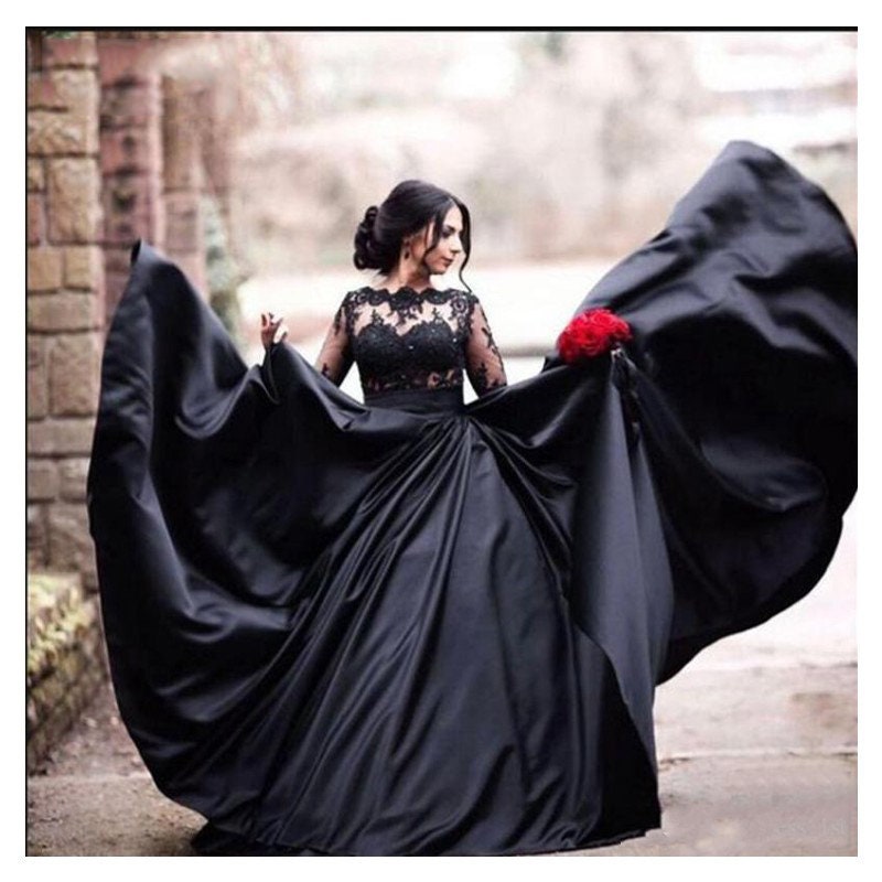 Stunning Unconventional Gown, Black Gothic Dress, Long Sleeves