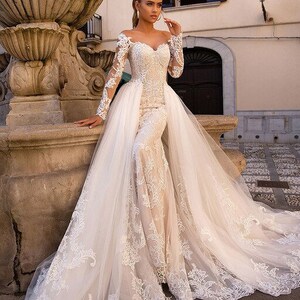 Fashionable Rustic Wedding Dress Transformer, Beige Lace Bridal