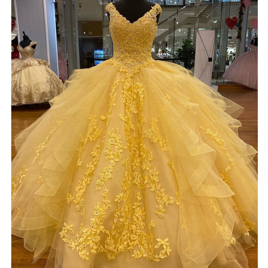 sweet 15 yellow dresses
