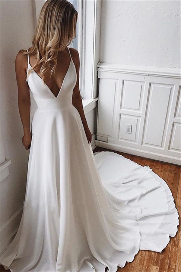 Romantic Leaf Lace Puffy Sleeve V-neck Boho Bridal Gown