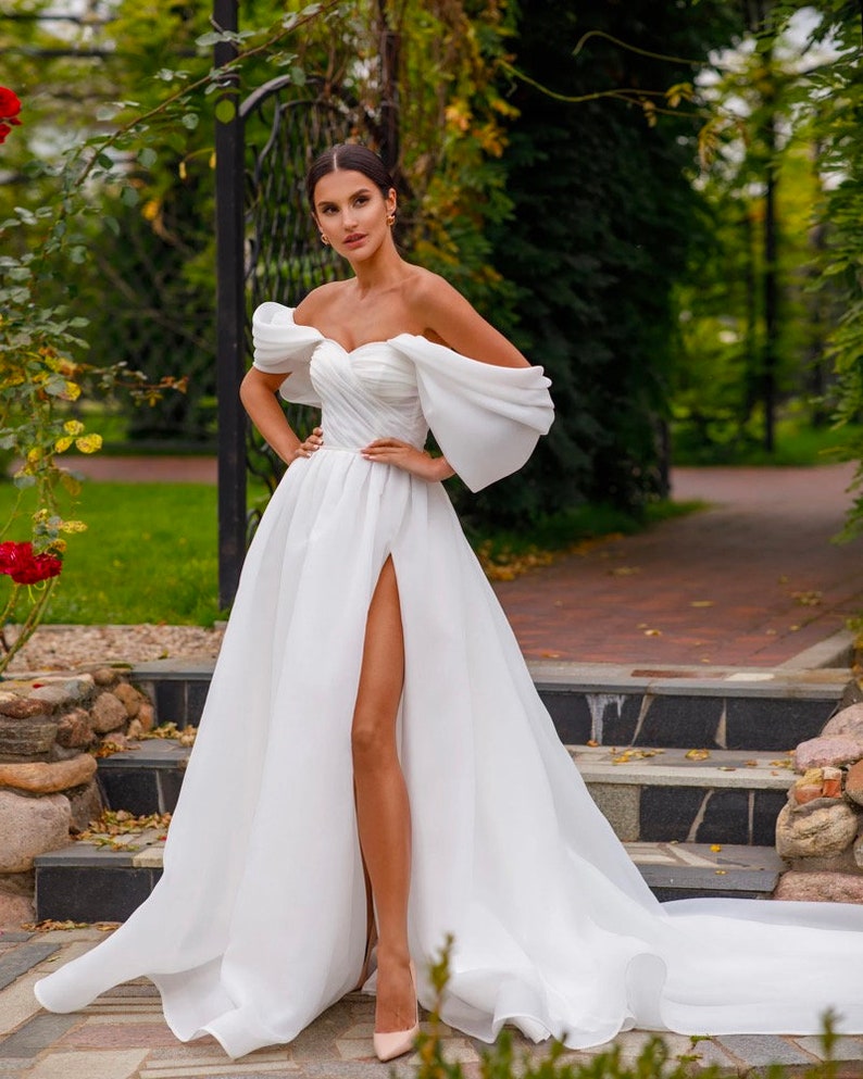Organza Side Slit Wedding Dresses Sweetheart off the Shoulder - Etsy