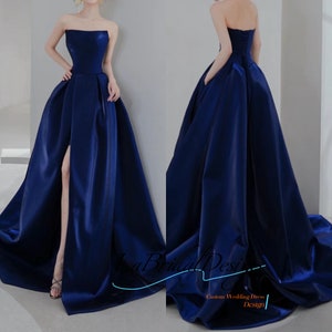 Navy Blue Simple Satin A-Line Long Prom Dress Navy Blue Formal Dress Evening Dress