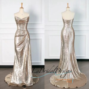 Charming Gold Sequins Evening Dress Beauty Golden Gown Clothes Mermaid Long Prom Dress