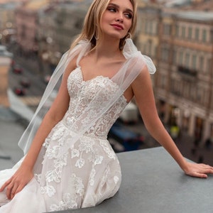 Tulle A-line Sweetheart Bohemian Wedding Dresses With Lace Appliques, PW377