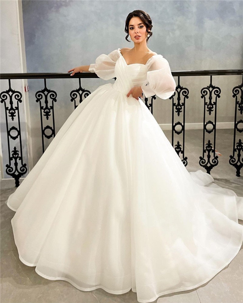 Lace and organza wedding ball gown with beading cheap