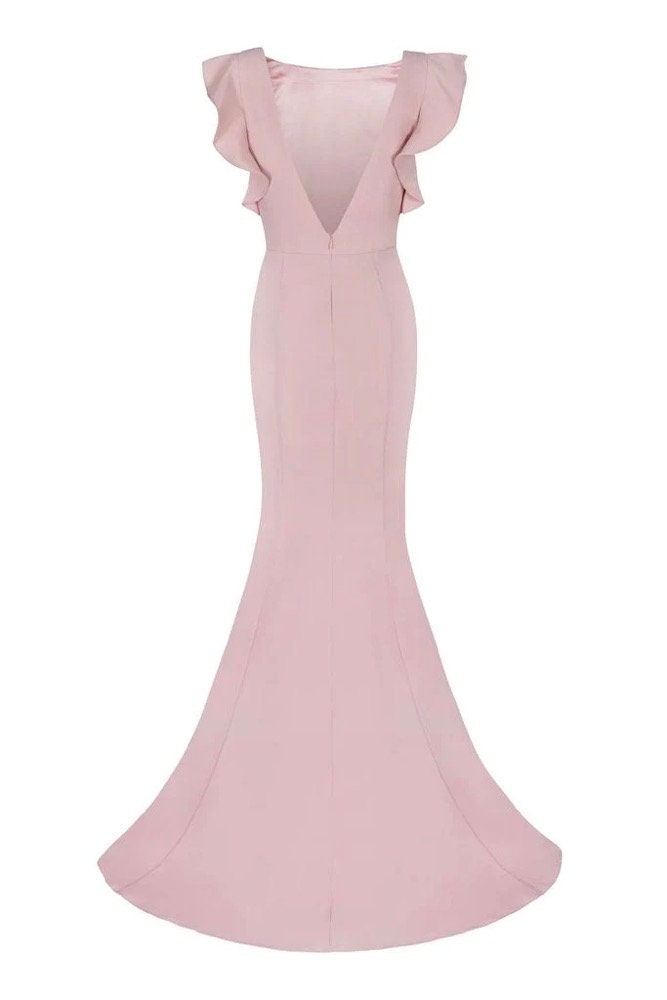 Simple pink mermaid long prom dress, unique design bridesmaid dress