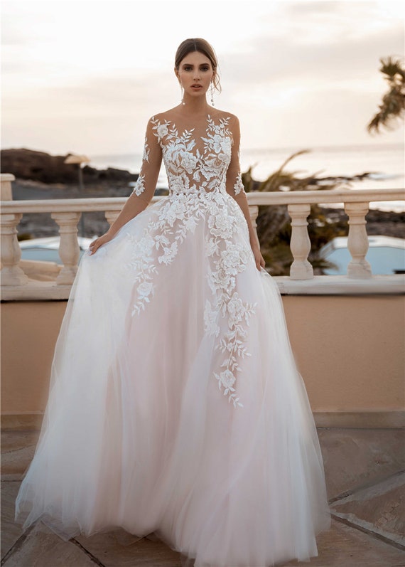 Boho Wedding Dresses Scoop Half Sleeves Bridal Gowns A-line