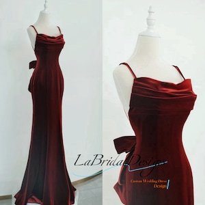 Wine Red Velvet Long Party Dress Mermaid Open Back Long Prom Dress