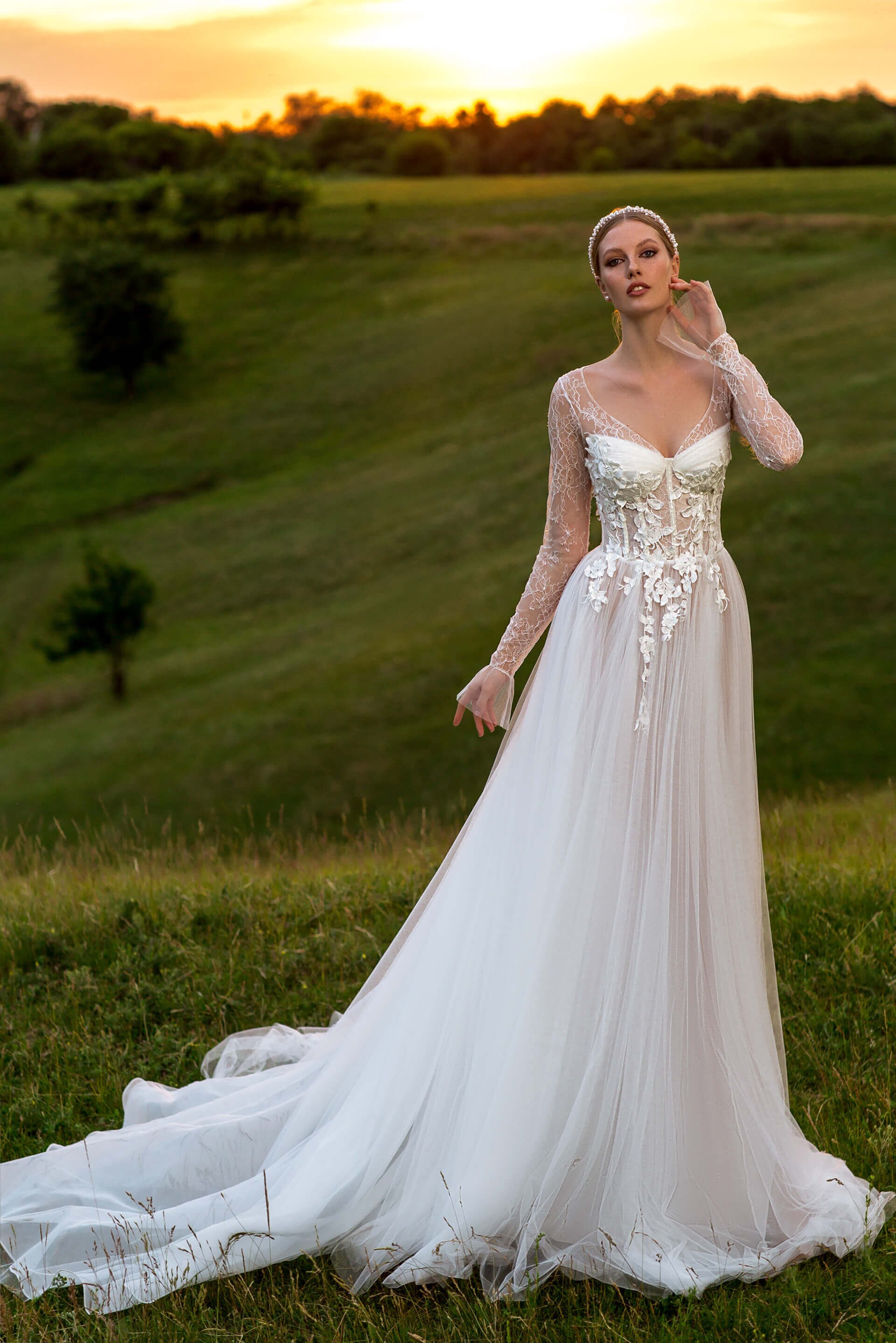 Minimalist Wedding Dress With Long Sleeves, Crepe Wedding Dress A-line,  Sequin Wedding Dress, Winter Wedding Dress, Boho Bridal Dress 