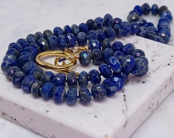 Lapis Lazuli Necklace, Knotted Lapis Lazuli Necklace, 100% Lapis Lazuli, December Birthstone, Lapis Necklace, Beaded Necklace, Gold Lapis.